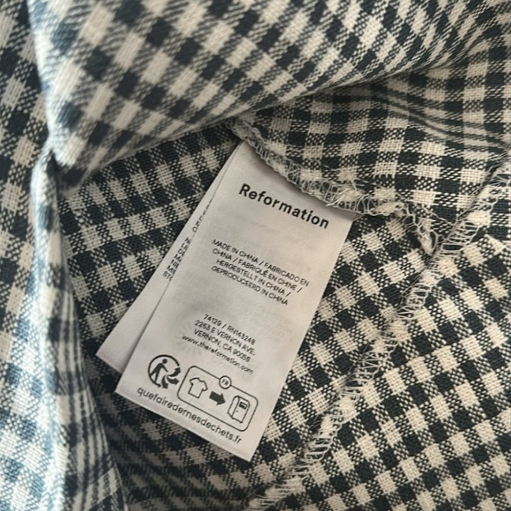 NEW Reformation Balia Midi Linen Dress in  Slate Check Plaid Navy White | size 4 - Picture 12 of 16